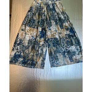 Truth NYC 1X Blue Beige Abstract Palazzo Pants Wide Leg Elastic Waist